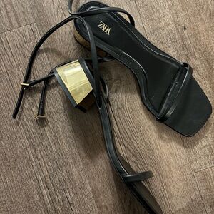 Zara Black Heels with Gold Accent